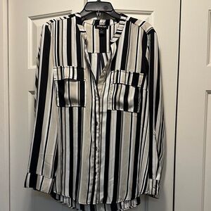 Black and White Striped Button-Up Blouse